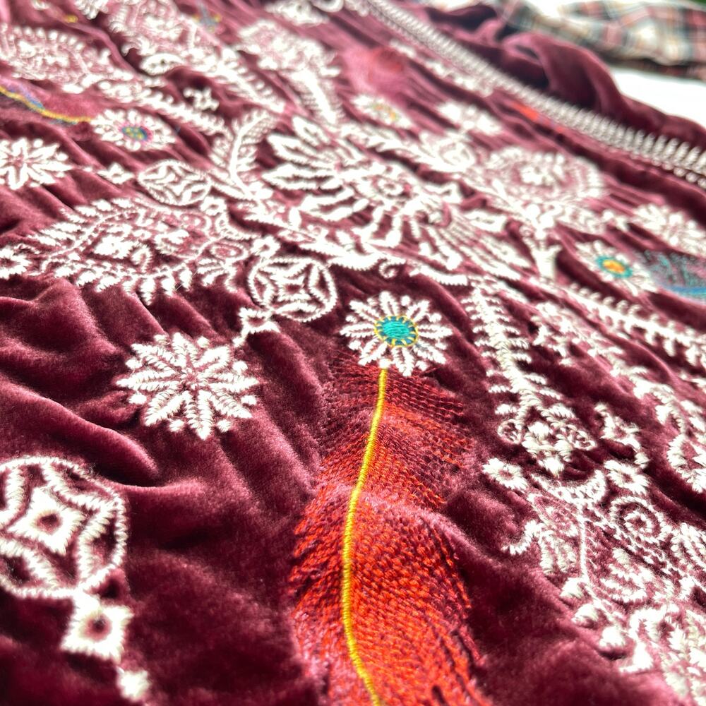 Johnny Was 3J Workshop Lorie Boho Plaid Button Down Embroidered Velvet Back Sz M - Picture 10 of 16